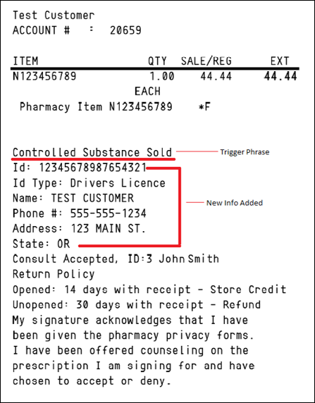 Receipt with user ID displayed