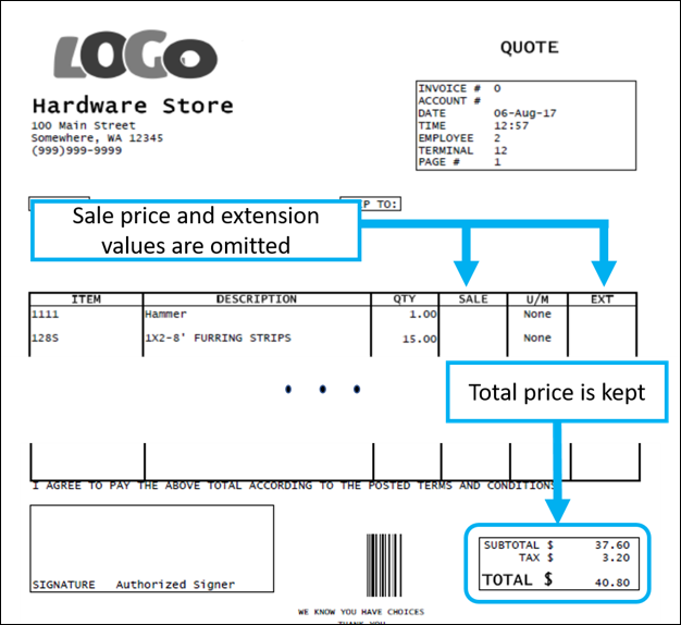 Quote without line-item pricing shown