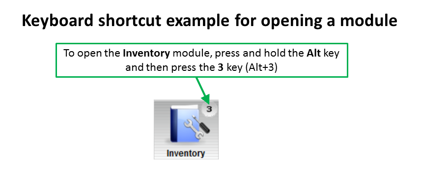 Example keyboard shortcut for opening a module