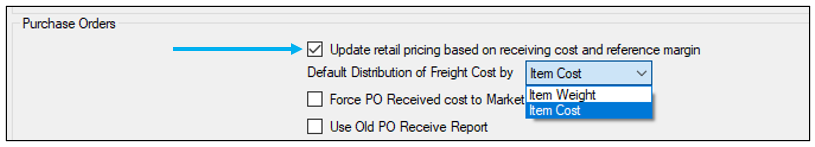 Update retail pricing based on receiving cost and reference margin/Default Distribution of Freight Cost