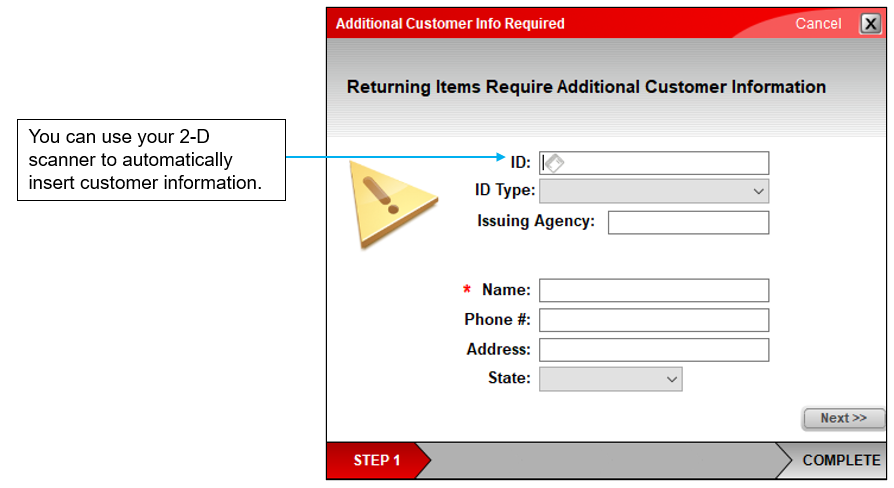 Additional Customer Info Required window