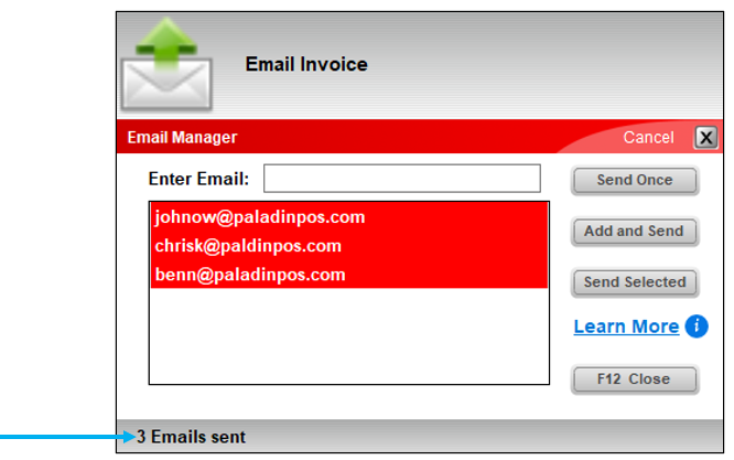 Email Invoice window/Emails sent