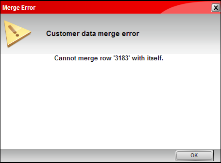 Merge Error message window/Customer data merge error