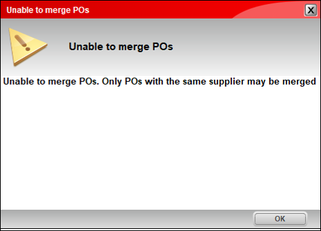 Unable to merge POs warning message