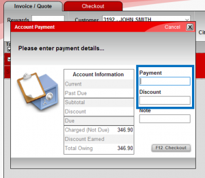 Account payment window: Payment field