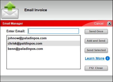 Email Invoice window