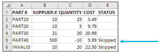 Excel report Status column/Skipped lines