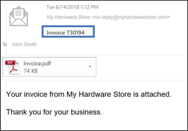 Invoice number in email subject line