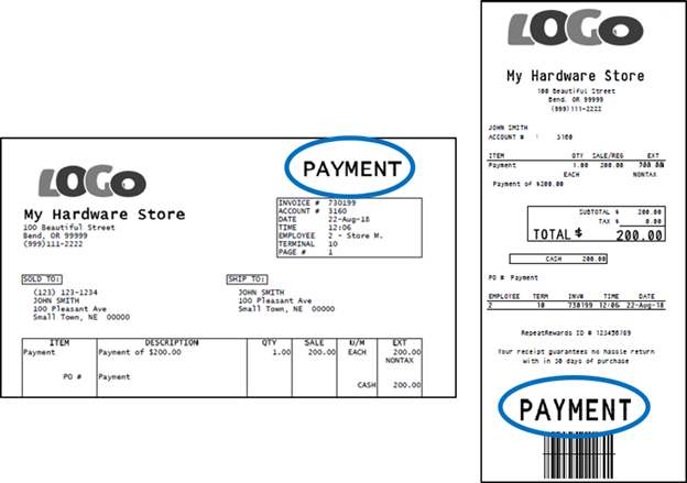 Payment Label on invoice and receipt
