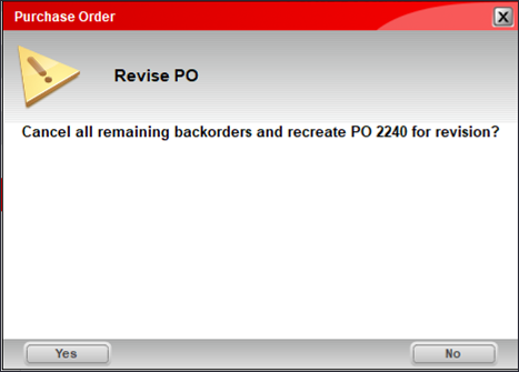 Purchase Order message window: Revise PO question