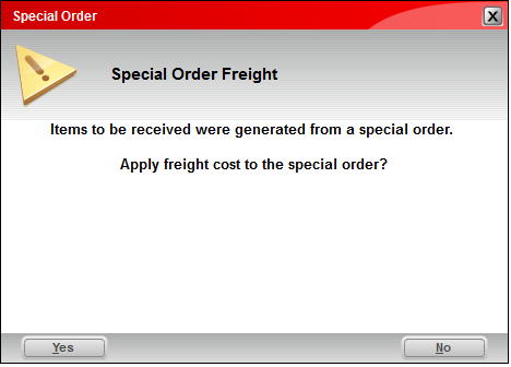 Special Order Freight message
