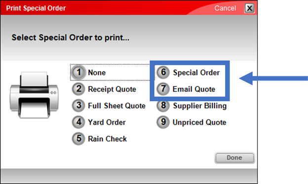 Print Special Order window