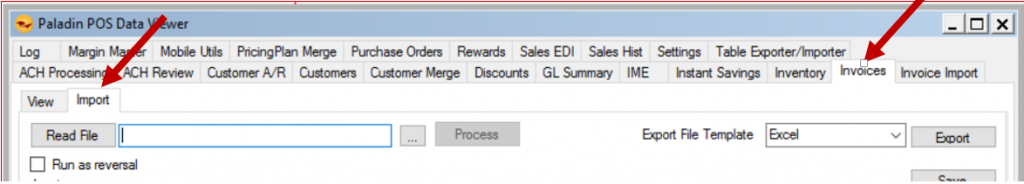 Import invoice tab in data viewer