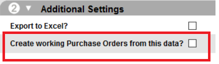 create working purchase orders from sold items report setting