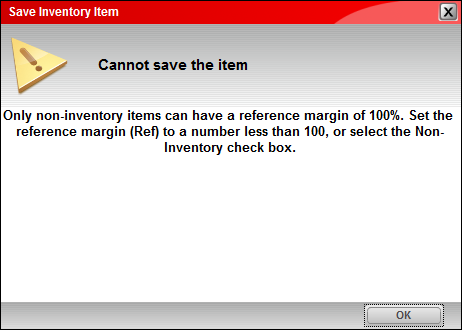 Save Inventory Item window/Cannot save the item message