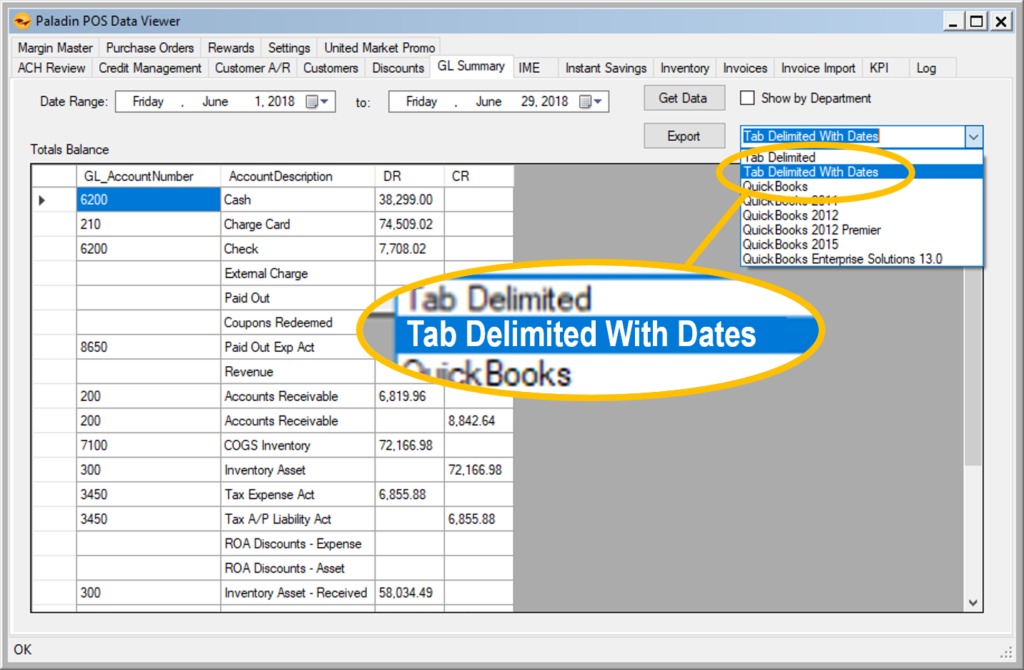 Tab Delimited with Dates option for GL Summary Report