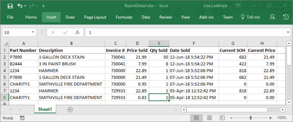 Excel Report Detail