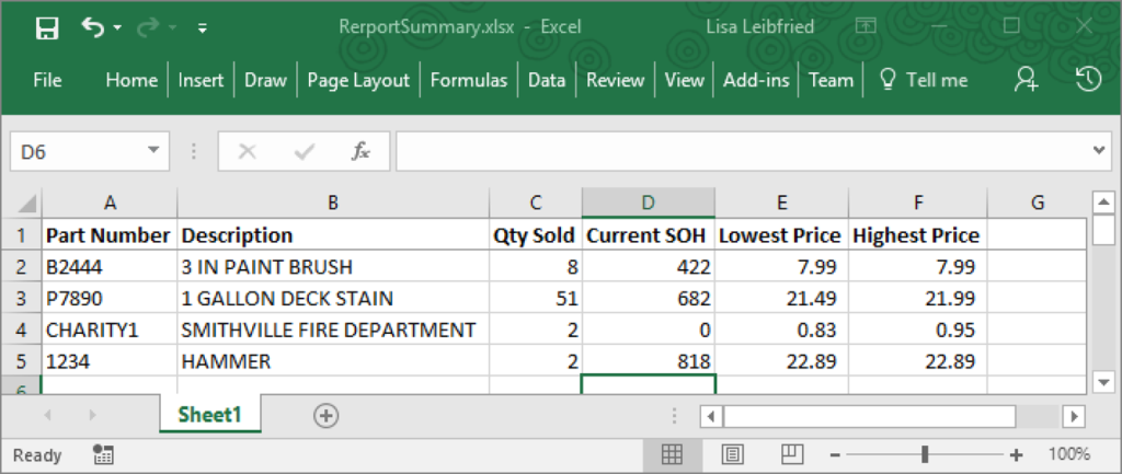 Excel Report Summary