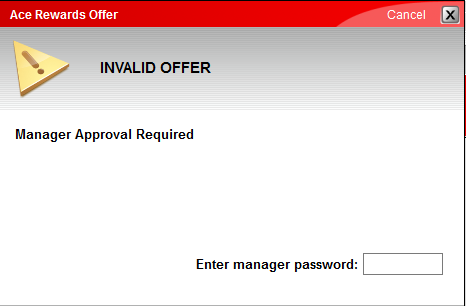 Manager password override for previously-redeemed coupon