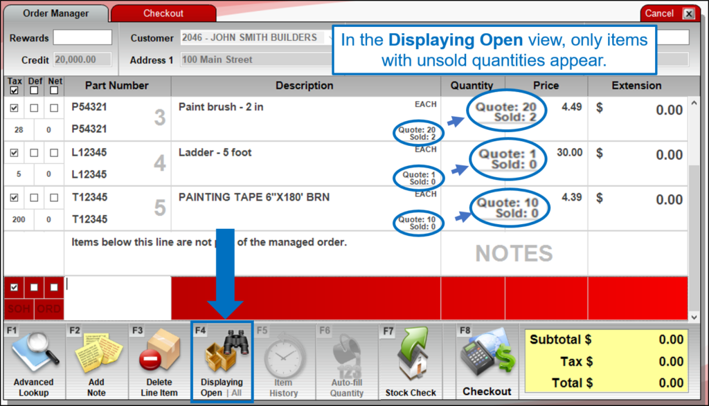 Displaying Open or All tool
