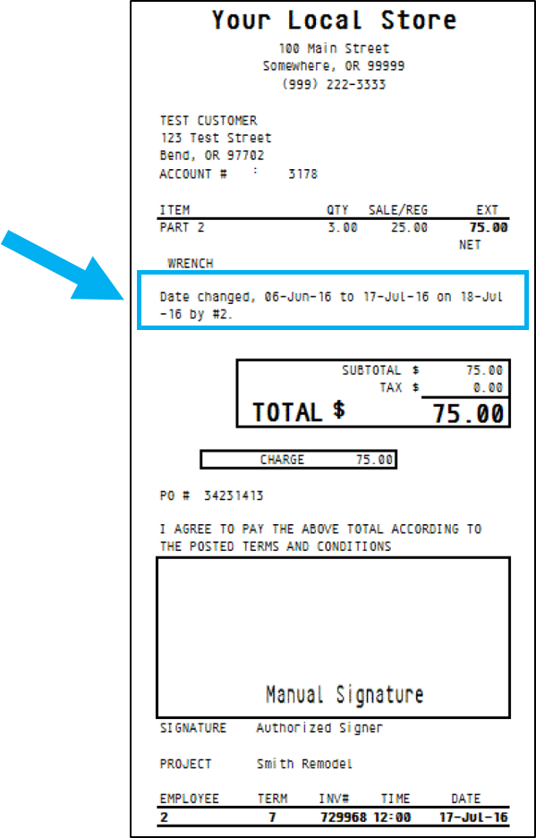 Show that date was changed on invoice