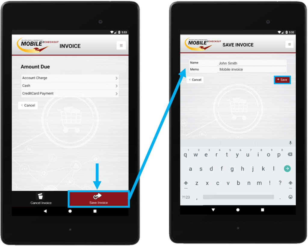 Save a Mobile 2 Checkout invoice to recall later in Paladin Point of Sale
