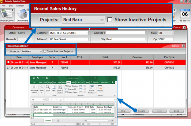 Report button in Recent Sales History window