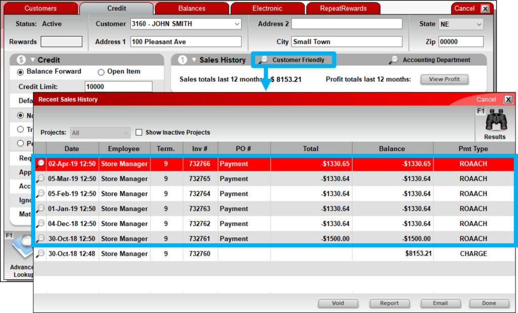 View customer payment invoices in customer's sales viewer