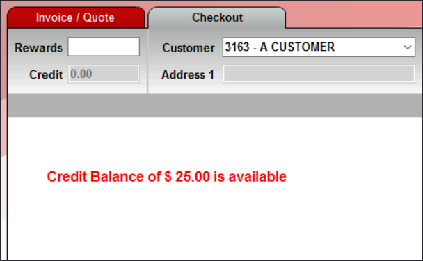 Credit balance message at checkout
