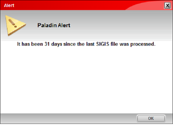 alert telling how many days since SIGIS EPL file was processed.