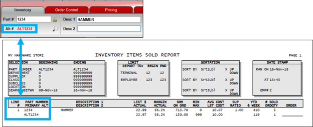 Inventory Items Sold Report