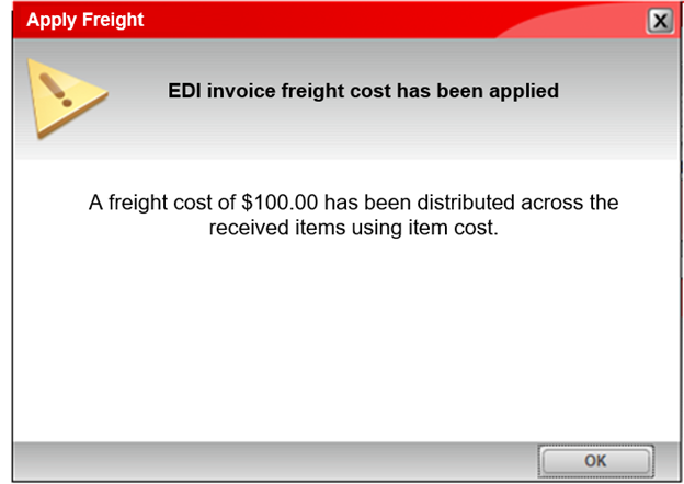 Apply freight window/Freight cost applied message