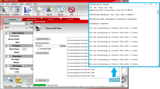 EDI Processing window/Print Log option
