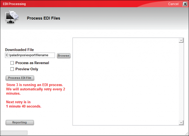 EDI Processing window when EDI process is in another store