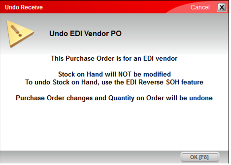 Undo Receive window/Undo EDI Vendor PO
