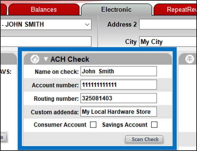 Enter ACH data in the Customers module