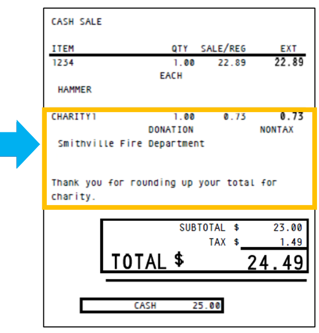 Charity donation on receipt
