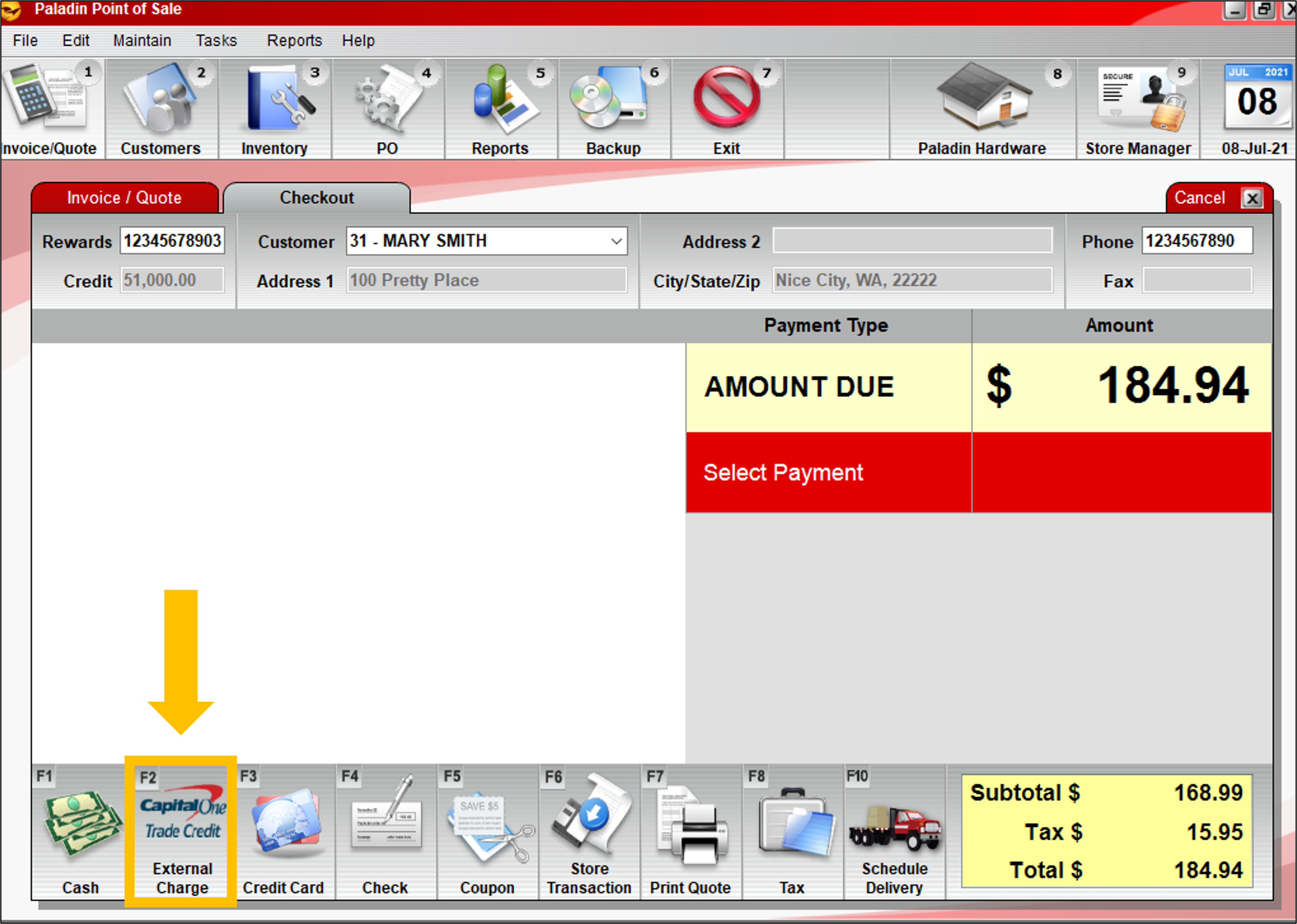 F2 Capital One Trade Credit payment button