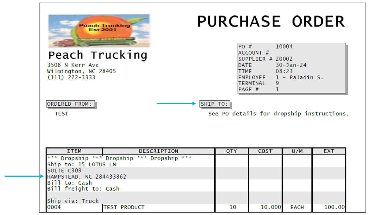 Dropship information on invoice