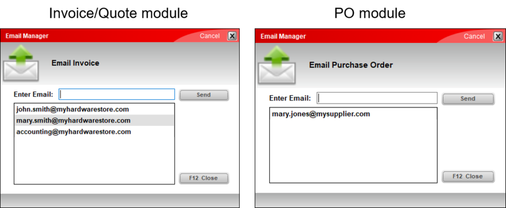 email Manger in PO and Invoice Quote module