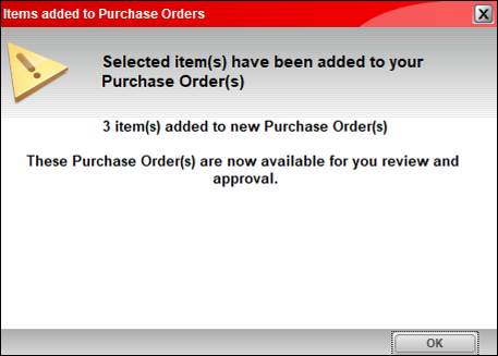 Items added to Purchase Orders window