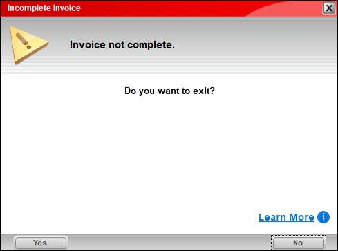 Incomplete Invoice window