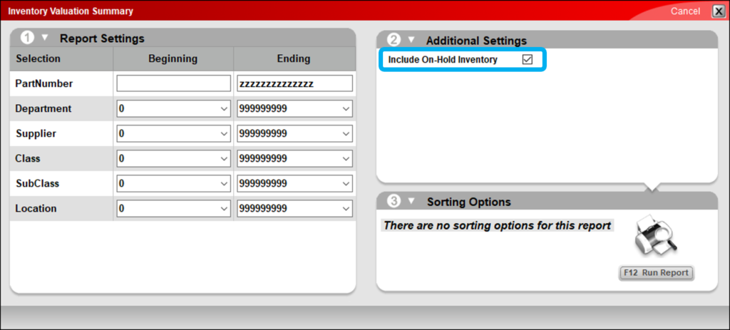 Option to include on hold items in inventory valuation report