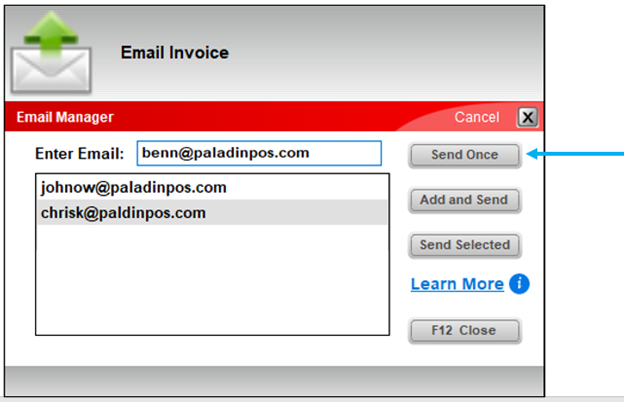 Email Invoice window/Send Once option