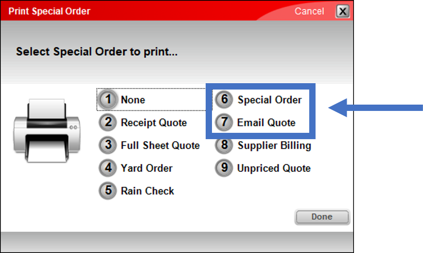 Print Special Order window