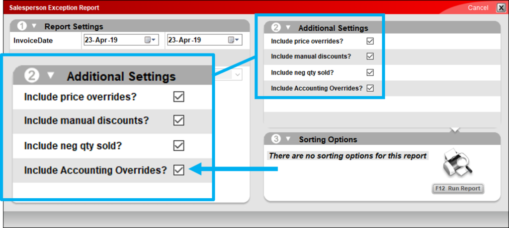 New Accounting Override report checkbox option