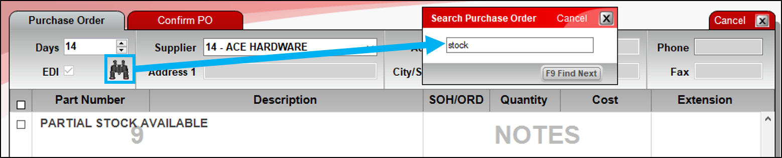 Search PO for 'stock' to find categories