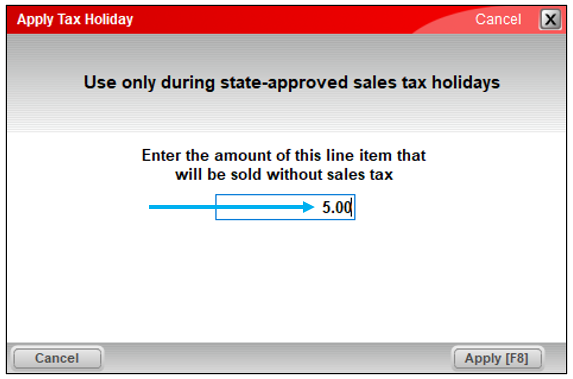 Apply Tax Holiday window