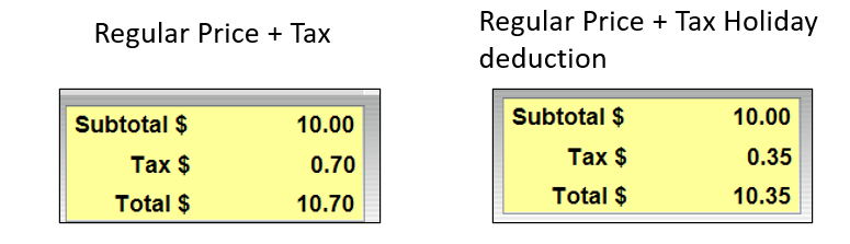 Total with Tax and with Tax Holiday deduction