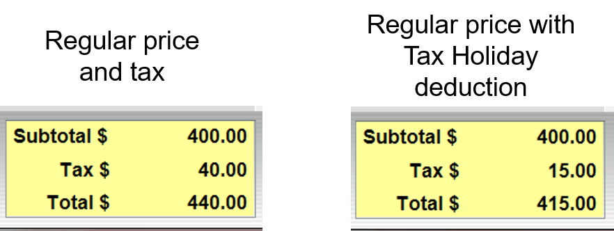 Tax Holiday - Invoice totals before and after